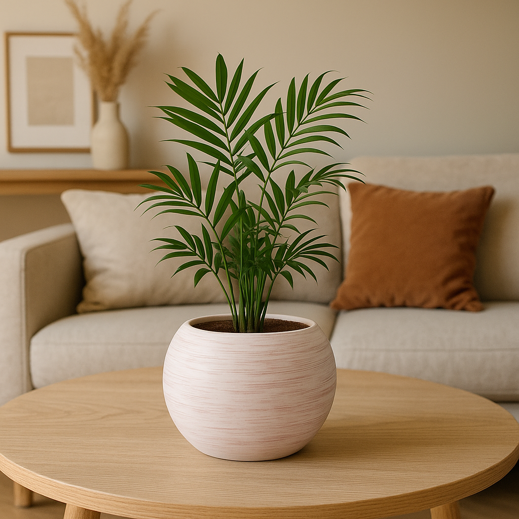 Osłonka ceramiczna Kula jasna matowa ze spodkiem – efekt mazania, styl boho i japandi Zielona Flora 2.png