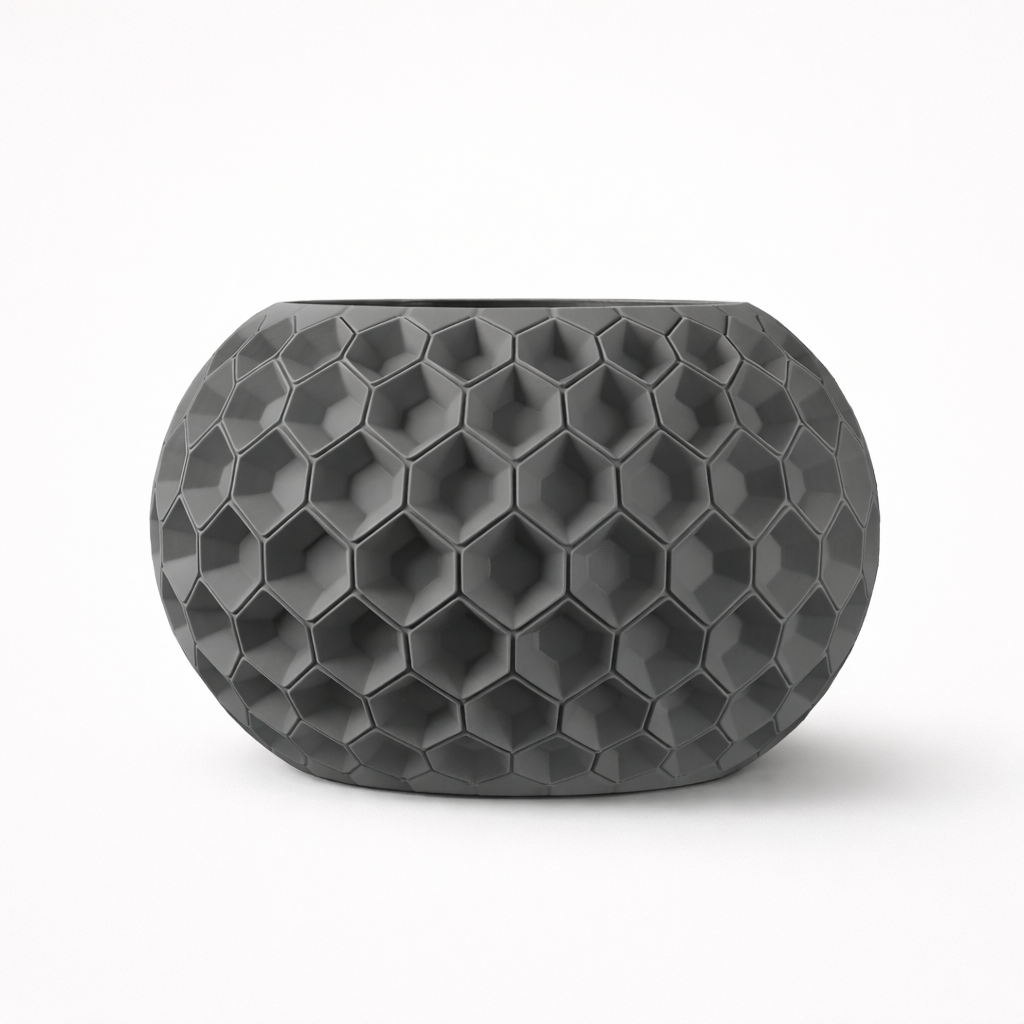 Yvara 3D – nowoczesna doniczka z druku 3D wykonana z biodegradowalnego PLA, stworzona z myślą o wyjątkowych wnętrzach -szara.png