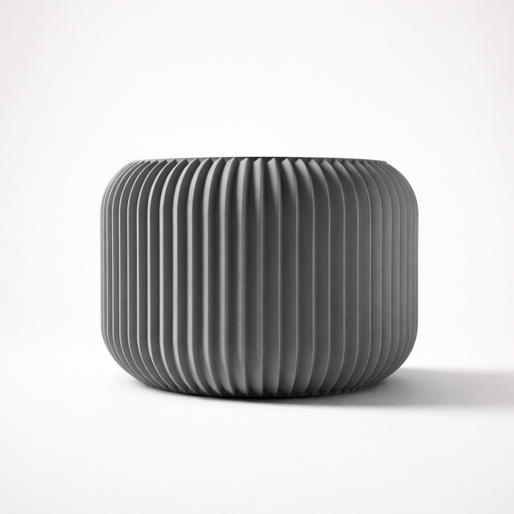 Elava 3D – nowoczesna doniczka z druku 3D wykonana z biodegradowalnego PLA, stworzona z myślą o wyjątkowych wnętrzach-szara.png