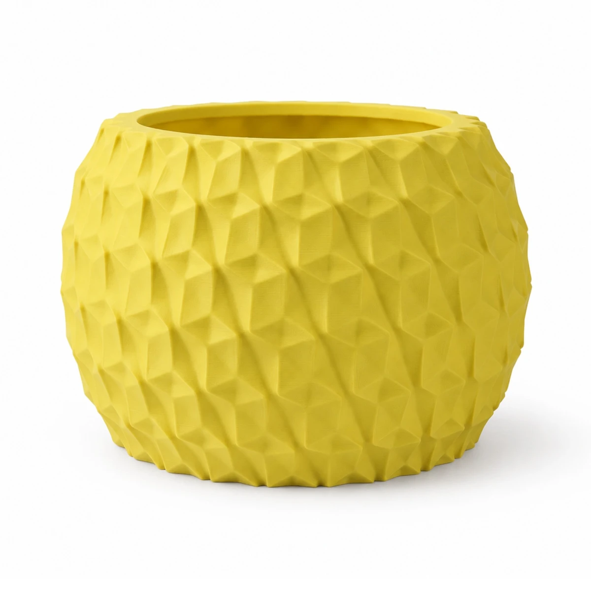 Doniczka Sirella 3D, kolor żółty, zdjęcie produktowe na białym tle