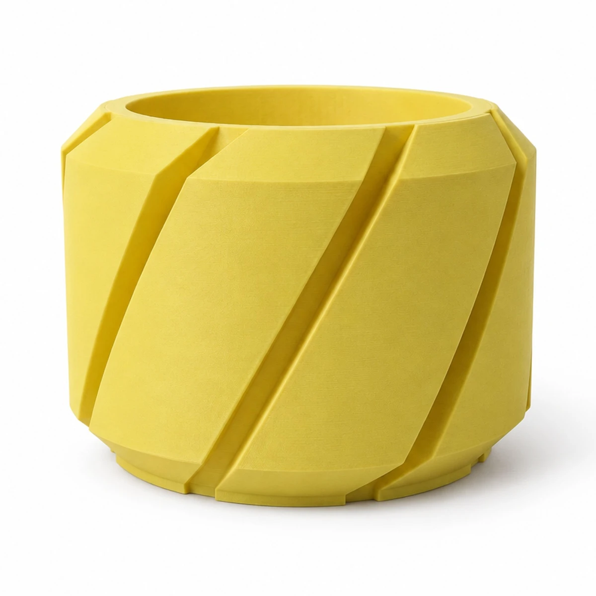 Doniczka Zamara 3D, kolor żółty, zdjęcie produktowe na białym tle