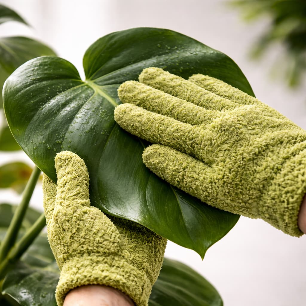 Zbliżenie na strukturę mikrofibry w rękawicach do pielęgnacji roślin